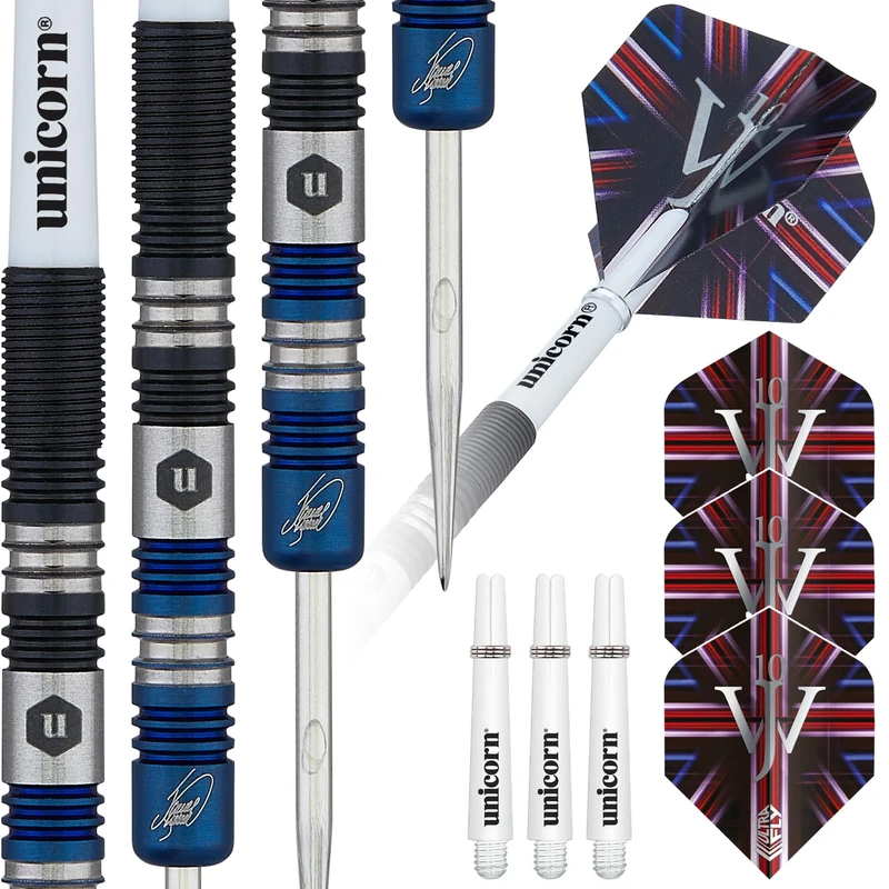 Unicorn Professional Darts Set | James 'The Machine' Wade | 90% Tungsten Barrels with Two-Tone Blue & Black Titanium Coatings | Steel Tip Volute Points | 23 g