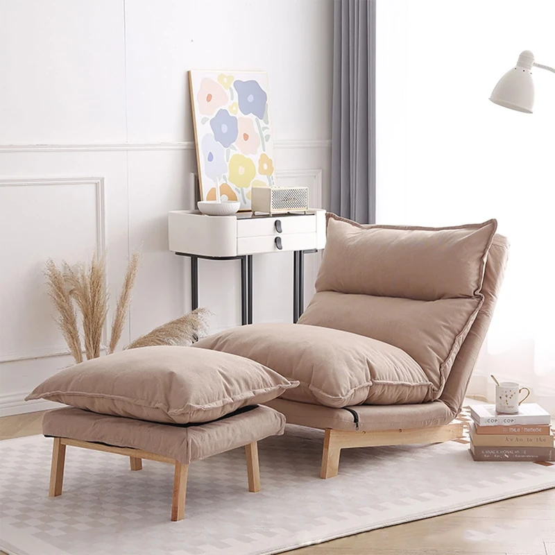 UZSPAC Accent Chair with Ottoman Set of 2 Lounge Chair Living Room Comfy Set Adjustable Backrest Cotton and Linen Material Lazy Chair with Ottoman (Color : Beige)