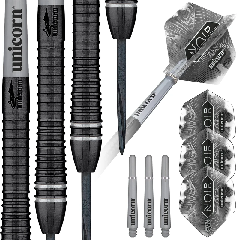 Unicorn Steel Tip Darts Set | Gary 'The Flying Scotsman' Anderson Noir Organic Phase 6 | 90% Tungsten Barrels with Black Titanium Coating | Steel Tip Volute Points | 21 g | Deluxe Presentation Box