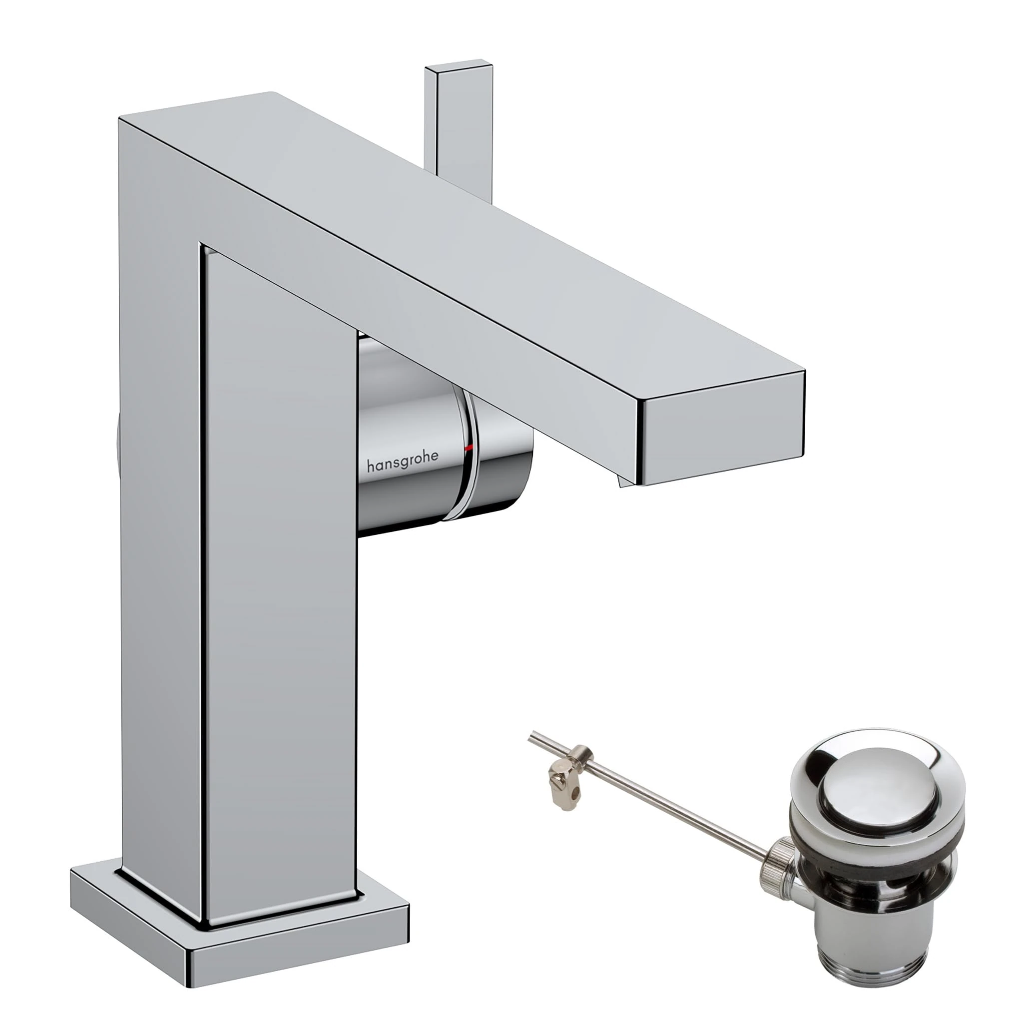 hansgrohe Tecturis E Fine - bathroom tap with pop-up waste set, energy-saving (CoolStart), bathroom sink tap with spout height 110 mm, basin mixer tap water-saving (EcoSmart+), chrome, 73023000
