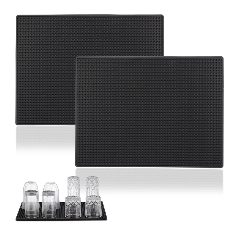 Relaxdays Bar Mat, Set of 2, with Studs, HxW: 40 x 30 cm, Draining Tray, Made of PVC, for Sink & Drying Dishes, Black, 1 x 40 x 30 cm