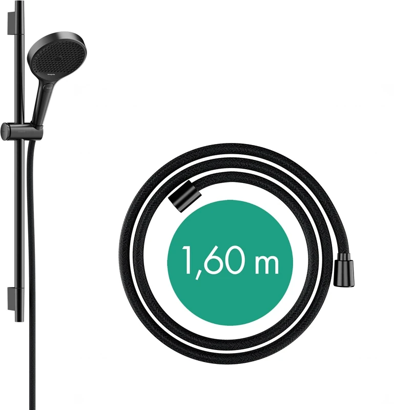hansgrohe Rainfinity - shower set, shower head with shower rail 65cm, holder and Designflex textile shower hose 160cm, hand shower with 3 sprays, brushed black chrome, 28745340, 28745340