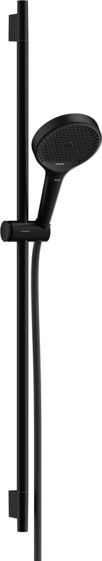 hansgrohe Rainfinity - water-saving shower set, shower head (EcoSmart) with shower rail 52cm, holder and Designflex textile shower hose 160cm, hand shower with 3 sprays, matt black, 28744670, 28744670