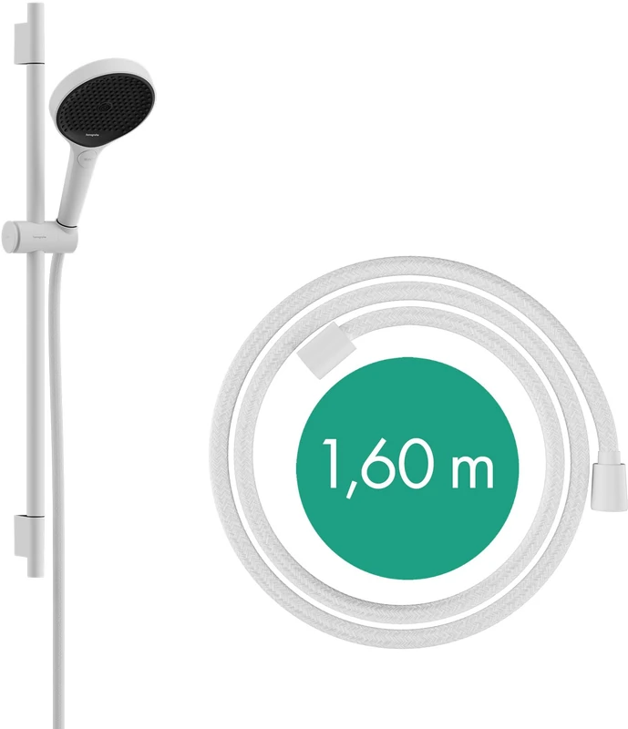 hansgrohe Rainfinity - shower set, shower head with shower rail 65cm, holder and Designflex textile shower hose 160cm, hand shower with 3 sprays, matt white, 28745700, 28745700