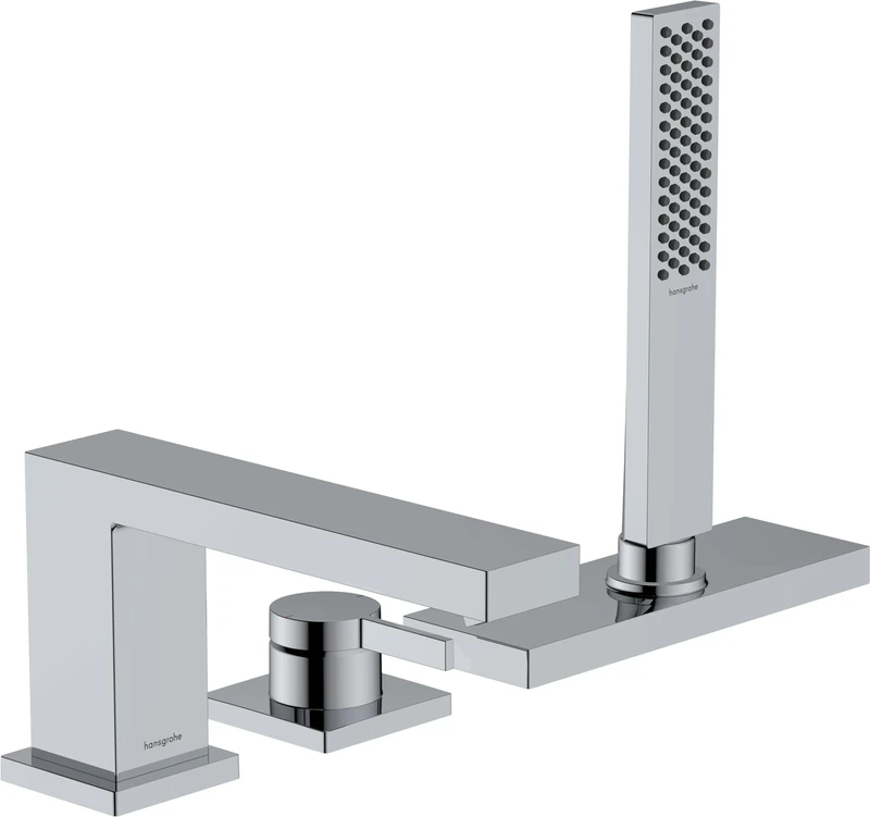 hansgrohe Tecturis E - 3-hole bath tap deck mounted for 2 functions, with hose box (sBox), bath mixer tap, chrome, 73443000