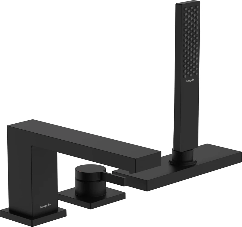 hansgrohe Tecturis E - 3-hole bath tap deck mounted for 2 functions, with hose box (sBox), bath mixer tap, matt black, 73443670