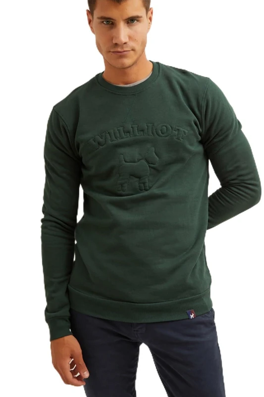 WILLIOT Sweatshirt Logo Embossed Sweater for Men, Green Bottle, M