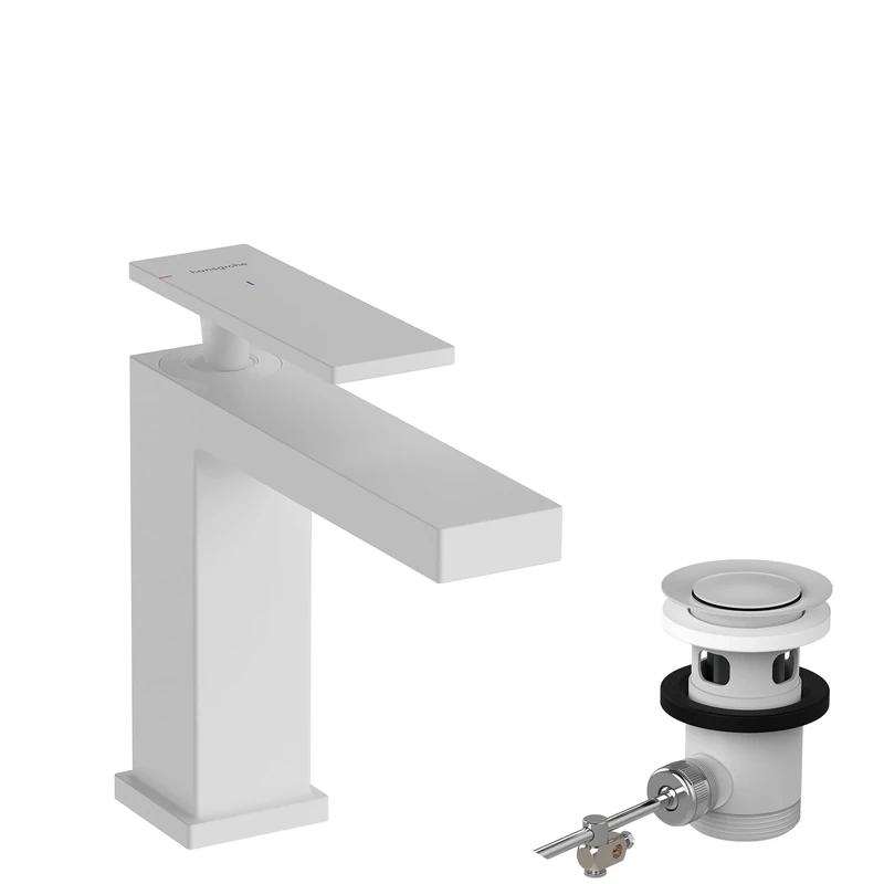 hansgrohe Tecturis E - Bathroom Tap With Pop-Up Waste Set, Energy-Saving (CoolStart), Bathroom Sink Tap With Spout Height 110 mm, Basin Mixer Tap Water-Saving (EcoSmart+), Matt White, 73014700