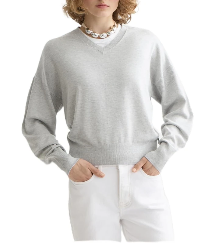 Scotch & Soda Womens Relaxed-fit V-Neck Pullover Sweater, Light Grey Melange, M UK