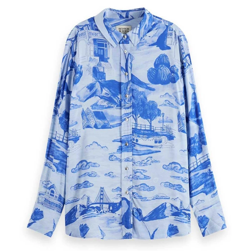 Scotch & Soda Women's Viscose Printed Relaxed Fit Shirt, Journey of The Free Mind Blue 7366, 6