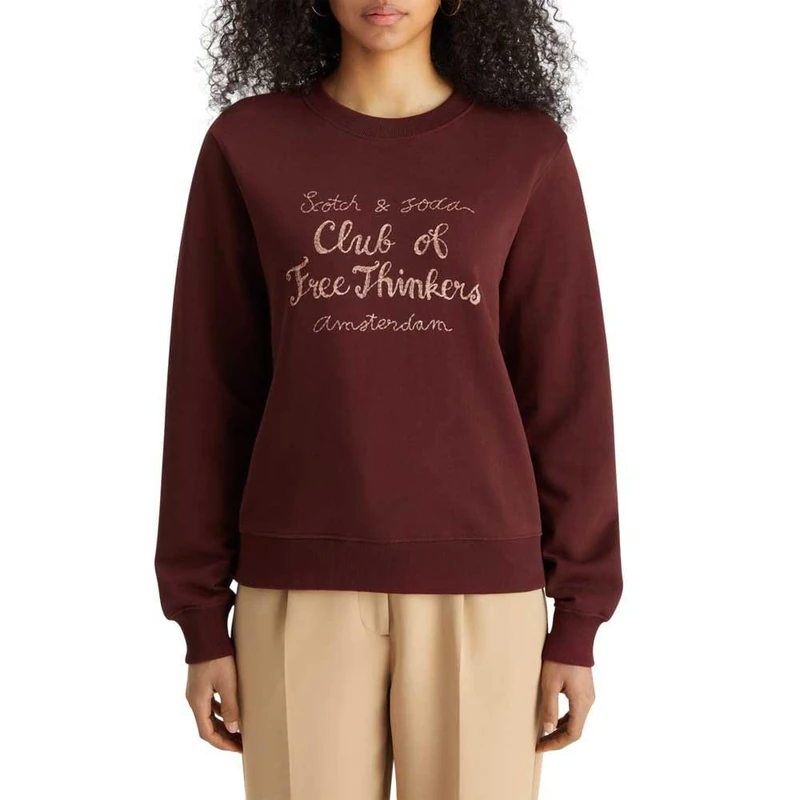 Scotch & Soda Women's Chest Artwork Fitted Sweatshirt, bordeaux, XL