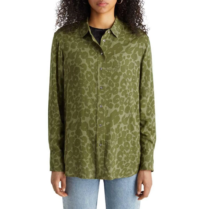 Scotch & Soda Women's Viscose Printed Relaxed Fit Shirt, Poetry Leopard Military 7371, 12