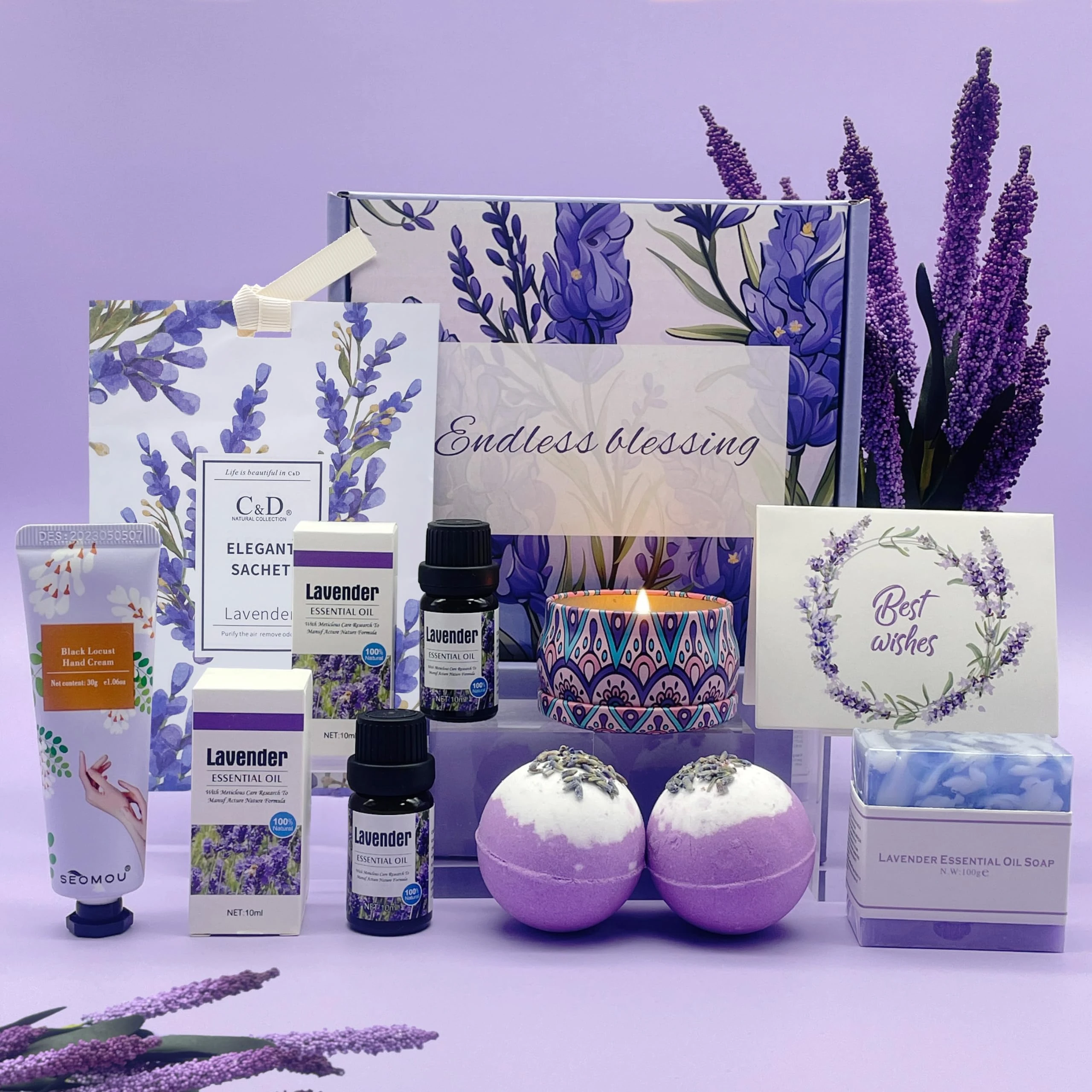 Pamper Birthday Gifts for Women, Unique Friend Gifts for Her, Lavender Self Care Get Well Soon Gifts Set for Mum Sister Wife, Spa Bath Set Bath Bombs Present, Christmas Valentines Mothers Day Gift Box