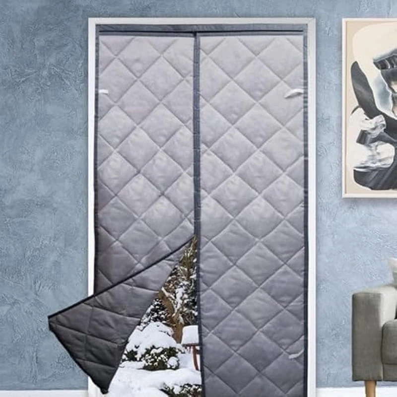 Magnetic Thermal Insulated Door Curtain, Wind, Cold and Noise Proof, Pet Friendly, Suitable for air-Conditioned Rooms, Heating, Kitchens, and Living Rooms (180cm x 210cm) - Grey