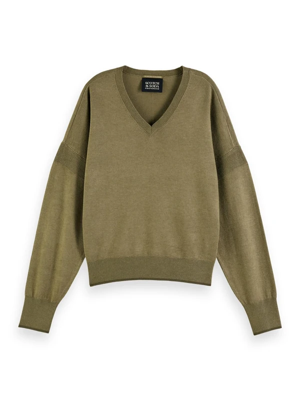 Scotch & Soda Women's V-Neck Relaxed Pullover Sweater, Military Melange, L