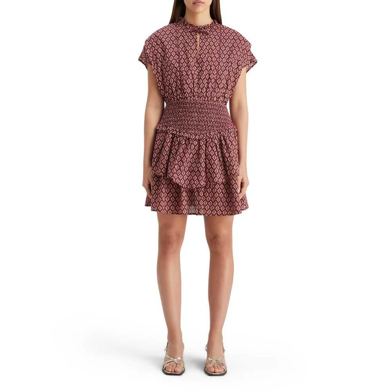 Scotch & Soda Women's Mini Dress with Smock Casual, Geo Flower Bordeaux 7362, 12