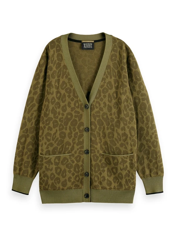 Scotch & Soda Women's Jacquard Relaxed Cardigan Sweater, Military 0360, XS