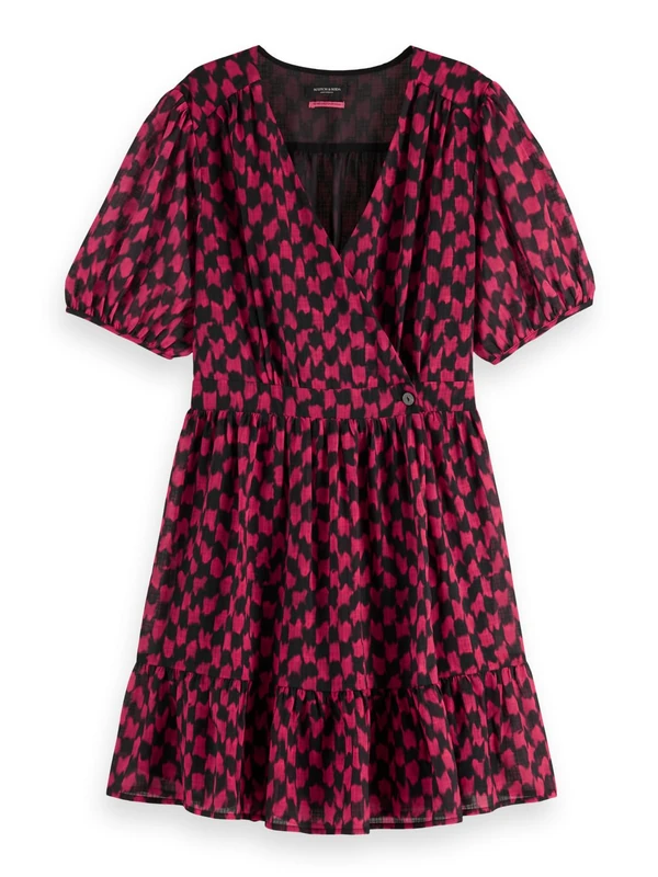 Scotch & Soda Women's Mini Wrap Dress Casual, Ikat Checkerboard Pink, 36