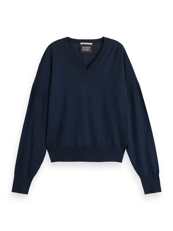 Scotch & Soda Womens Relaxed-fit V-Neck Pullover Sweater, Night, M UK