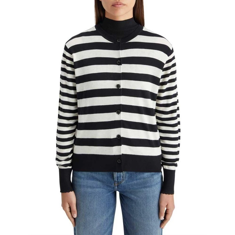 Scotch & Soda Women's Crew Neck Relaxed Cardigan Sweater, Black and White Stripe 7407, M