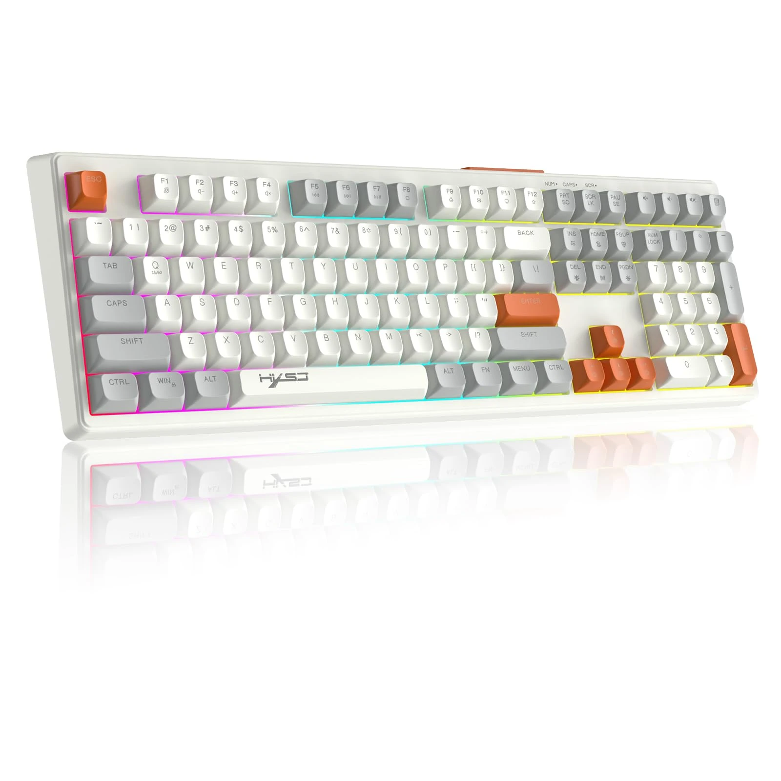 V300 108 Wired Gaming Keyboard QWERTY RGB Rainbow Backlit Light up Keyboard With Membrane Keys Full Size with Multimedia Keys Ergonomic ABS SA Spherical keycaps for PC Gamers, Laptop-Gray White