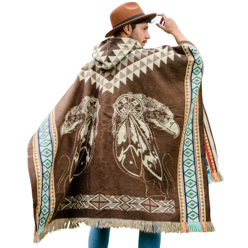 Alpaca World | Alpaca ponchos for men and women | Handmade with the best baby alpaca wool material by Ecuadorian artisans., Eagle Brown, One size