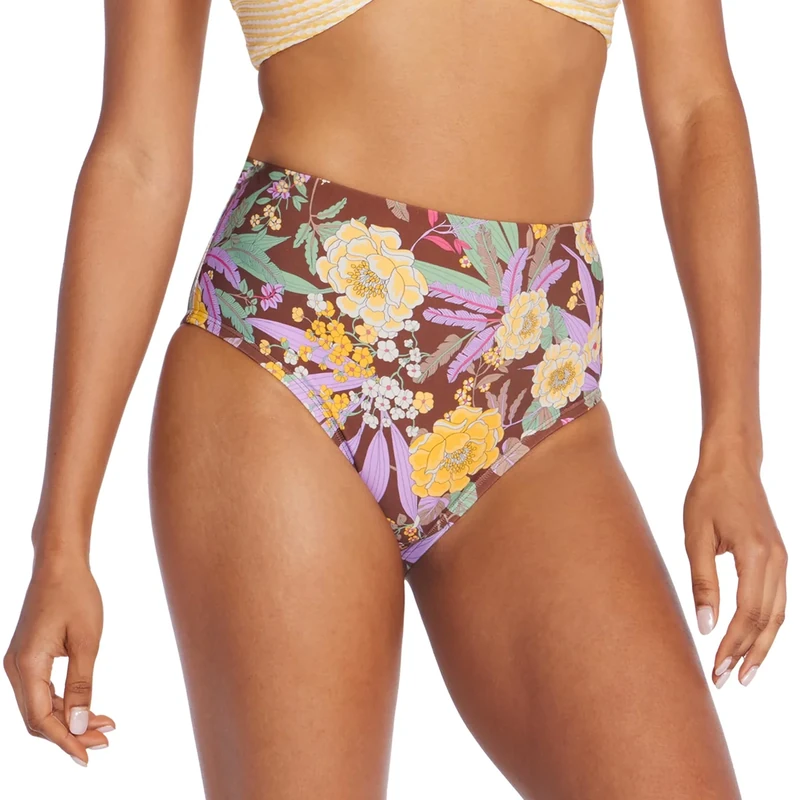 Speedo Women's Swimsuit Bottom Bikini High Waist, Mixed Blooms, Large