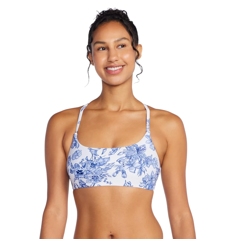 Speedo Unisex's Print Double Cross Bikini Top, Cerulean Blue, Small