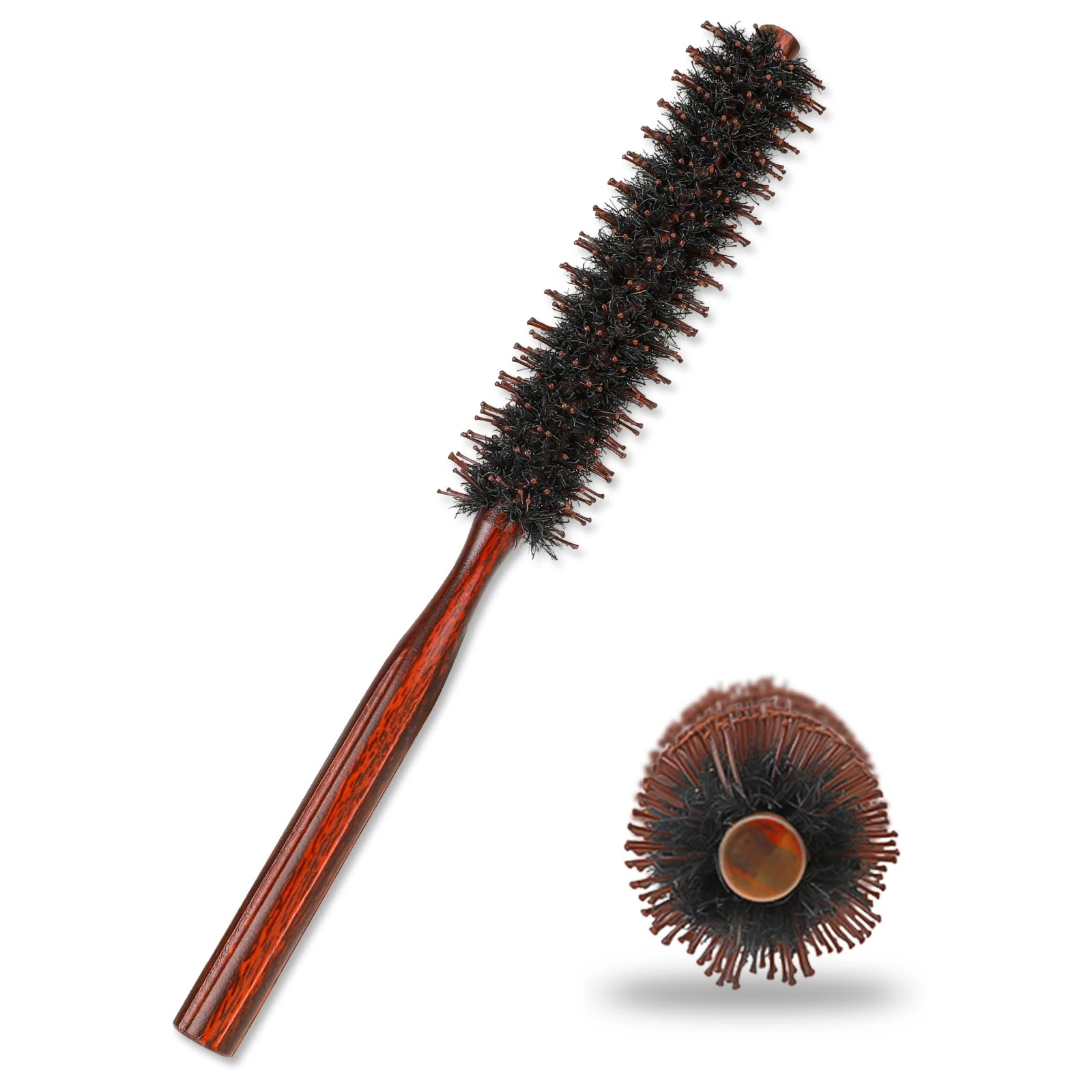 Boar Bristle Hair Brush - Small Round Blow Drying Brush with Nylon Pin and Natural Wooden Handle, Soft Bristles for Straightening, Curling, Volumizing and Detangling
