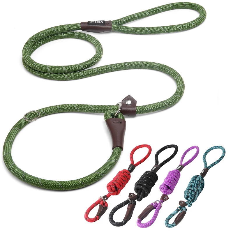 Fida Durable Slip Lead Dog Leash Bulk Pack of 5, Heavy Duty 1/2" x 6 FT Comfortable Strong Rope Slip Leash for Large, Medium & Small Dogs No Pulling Pet Training Leash with Highly Reflective (Mixed)