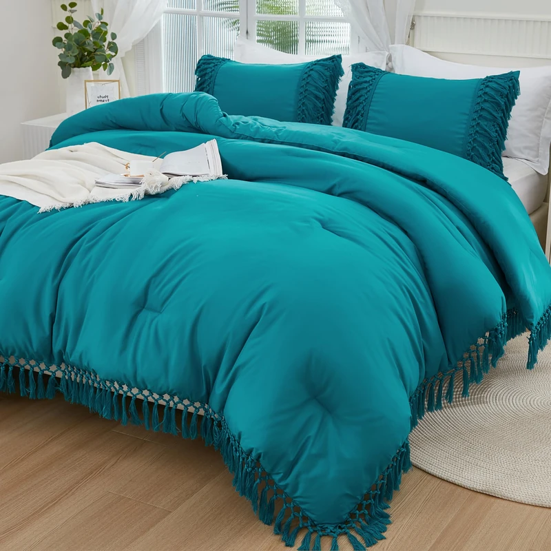 Andency Turquoise Comforter Set Cal King, 3 Pieces Boho Tassel Bedding