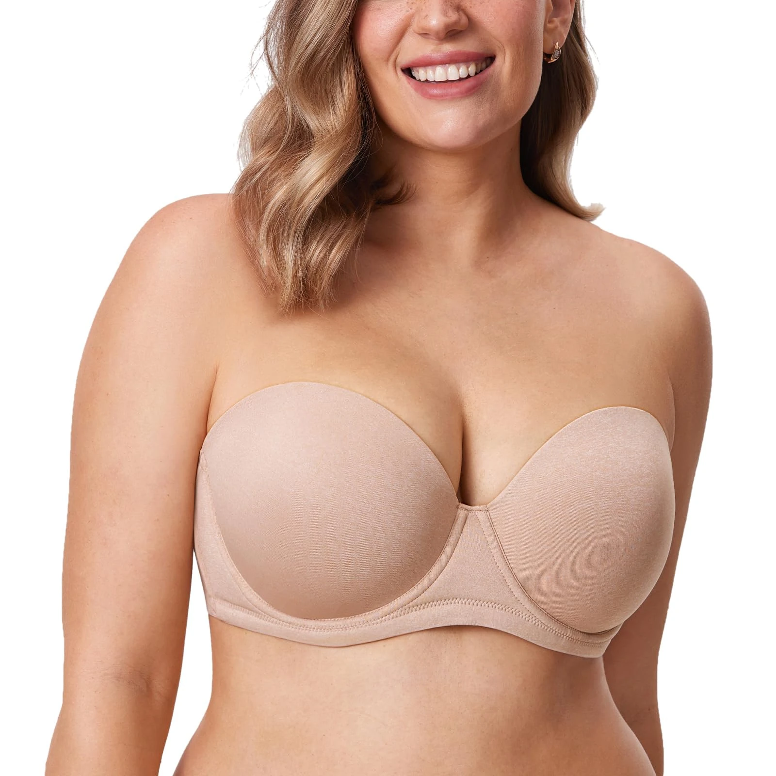 Delimira Women's Strapless Bra Push Up for Bigger Bust Multiway Underwire Smooth Bandeau Bra Oatmeal Heather 46DD