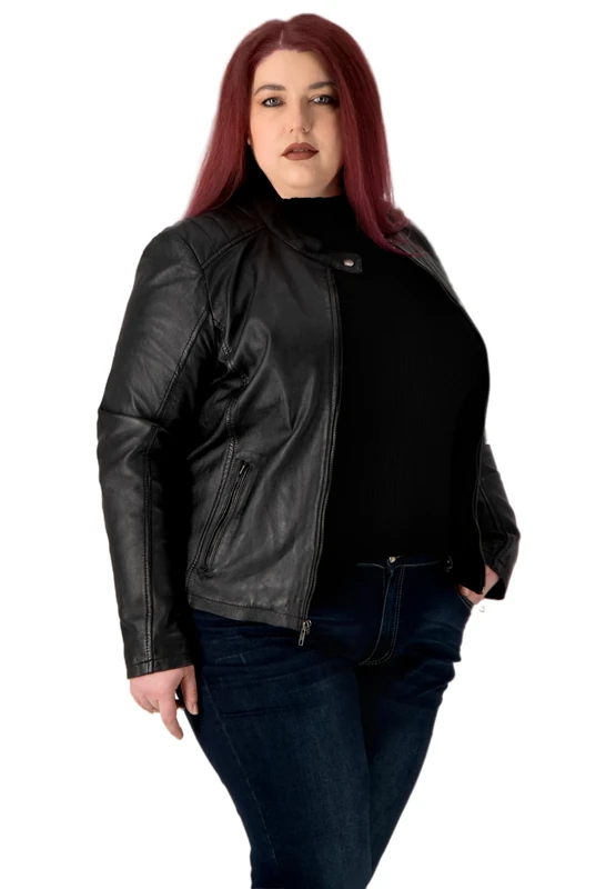 URBAN 5884 Women's Riley Leather, Lambskin Jacket for Plus Size, Durable and Soft to The Touch, Black, 46 Große Größen