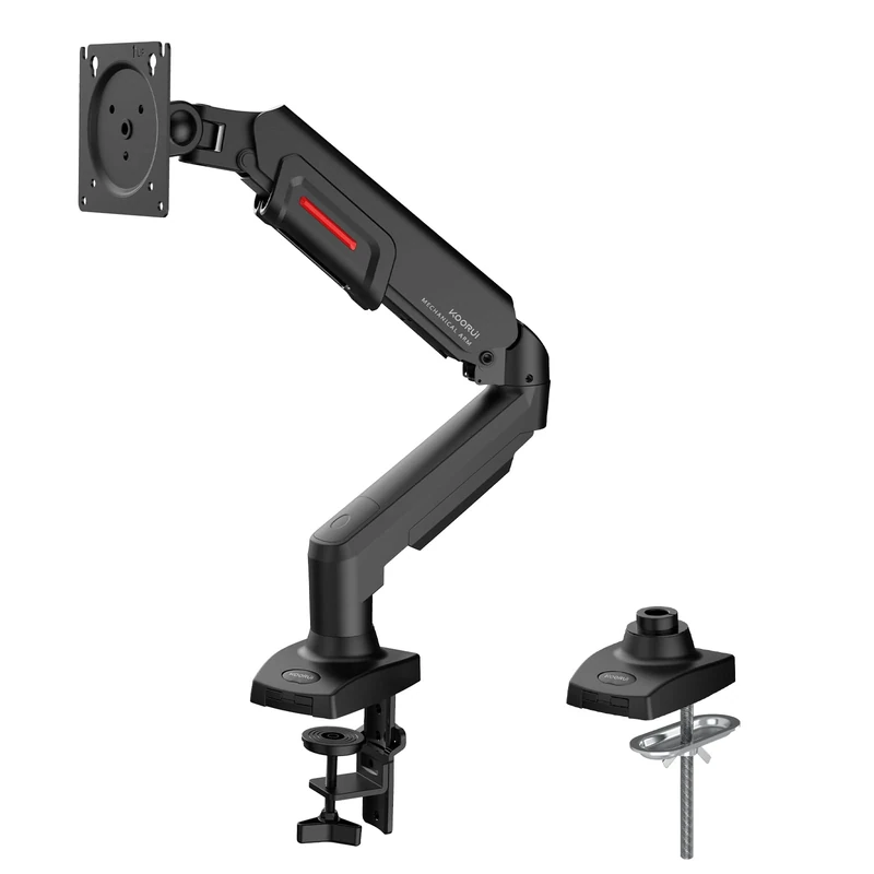 KOORUI Single Monitor Arm Desk Mount for 17-32 inch Screen, Vertical, Swivel, Adjustable Gas Spring Monitor Stand with C-clamp/Grommet Mounting Base, VESA 75/100mm,Increased Load Capacity from 2-9kg.