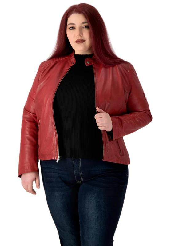 URBAN 5884 Riley Women's Leather Jacket, Real Lambskin Jacket for Plus Size, Durable and Soft to the Touch, red, 46 Große Größen - Image 1