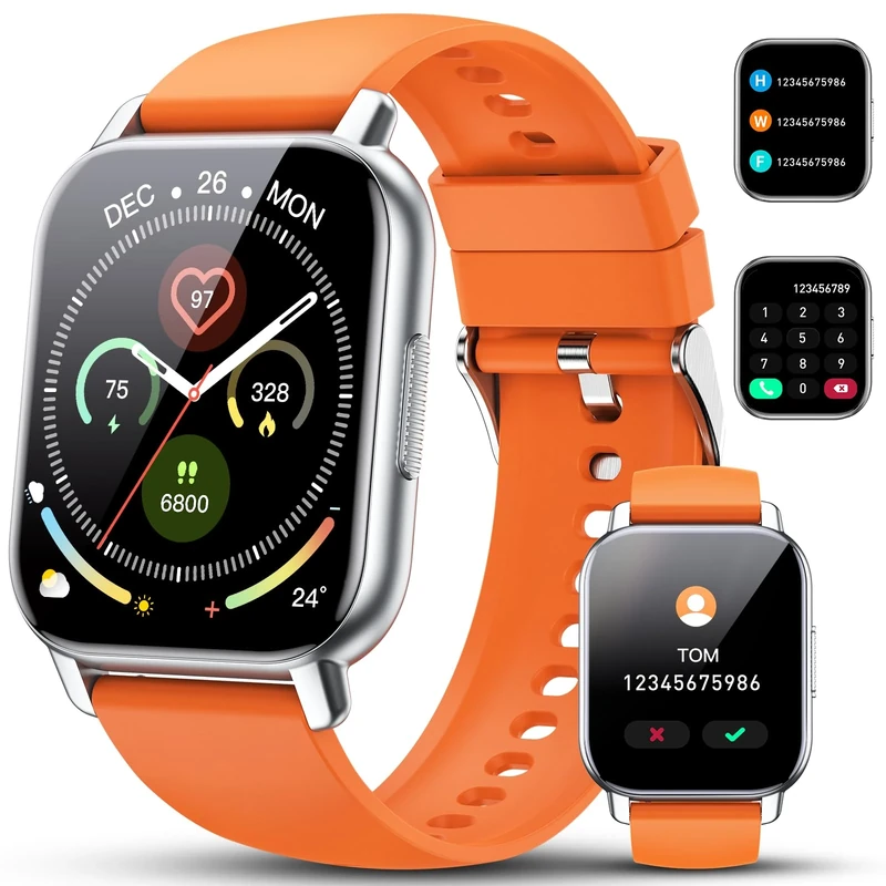 Smart Watch for Men Women Answer/Make Calls, 1.85" Smartwatch, 2023 Fitness Watch with Heart Rate Sleep Monitor, 112 Sports Modes, Step Counter, IP68 Waterproof Fitness Tracker for Android iOS, Orange