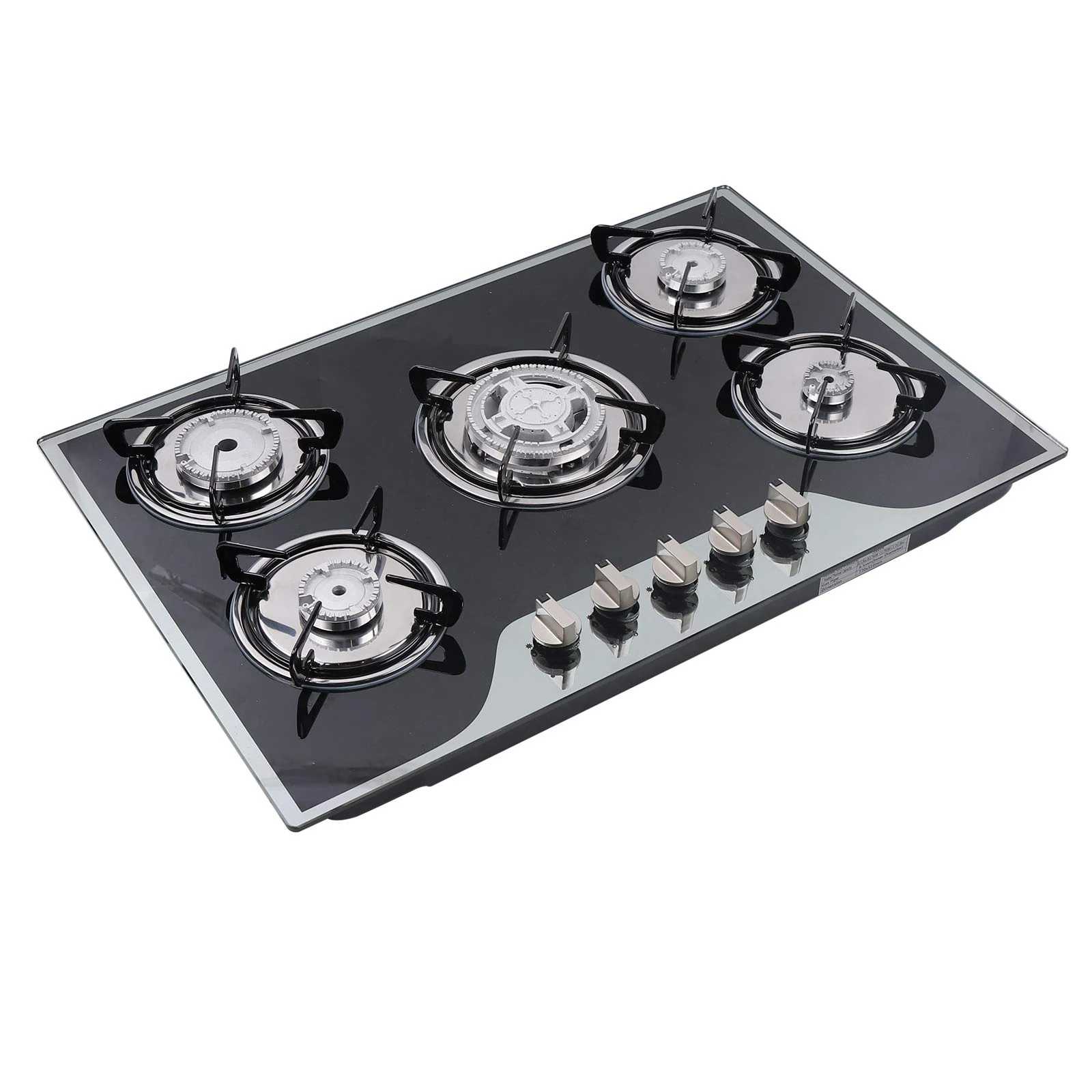 LUNICASHA 5 Burner Gas Stove, 5 Stoves Gas Cooker, Cast Iron Gas Hob,5 Ring Kitchen Stoves with Stainless Steel Water Tray