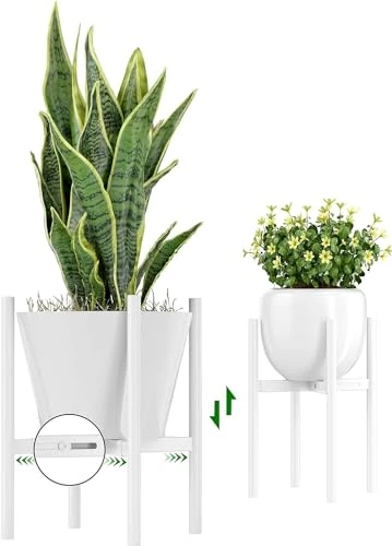 EKNITEY Width-Adjustable Metal Plant Rack, Indoor/Outdoor - 7.9-11.8 in (20-30 cm), Stylish White Flower Stand