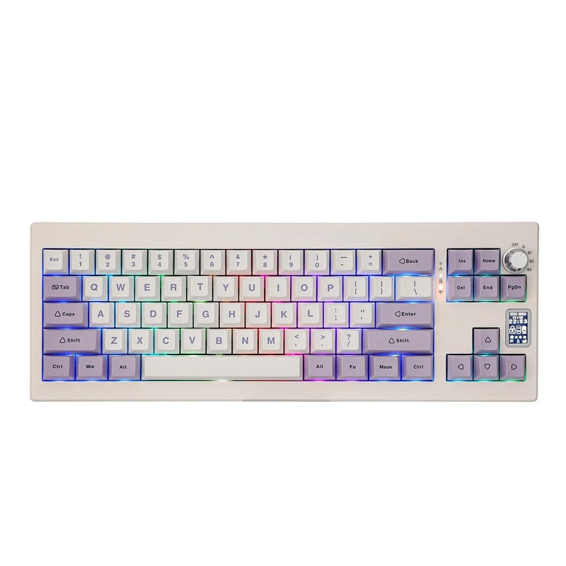 EPOMAKER Shadow-X Gasket Mechanical Keyboard with Screen, Hot Swappable 3 Modes (2.4ghz/Bluetooth/USB-C Wired) Wireless Gaming Keyboard, Poron Foam, Silicon Pad (White Purple, Flamingo Switch)