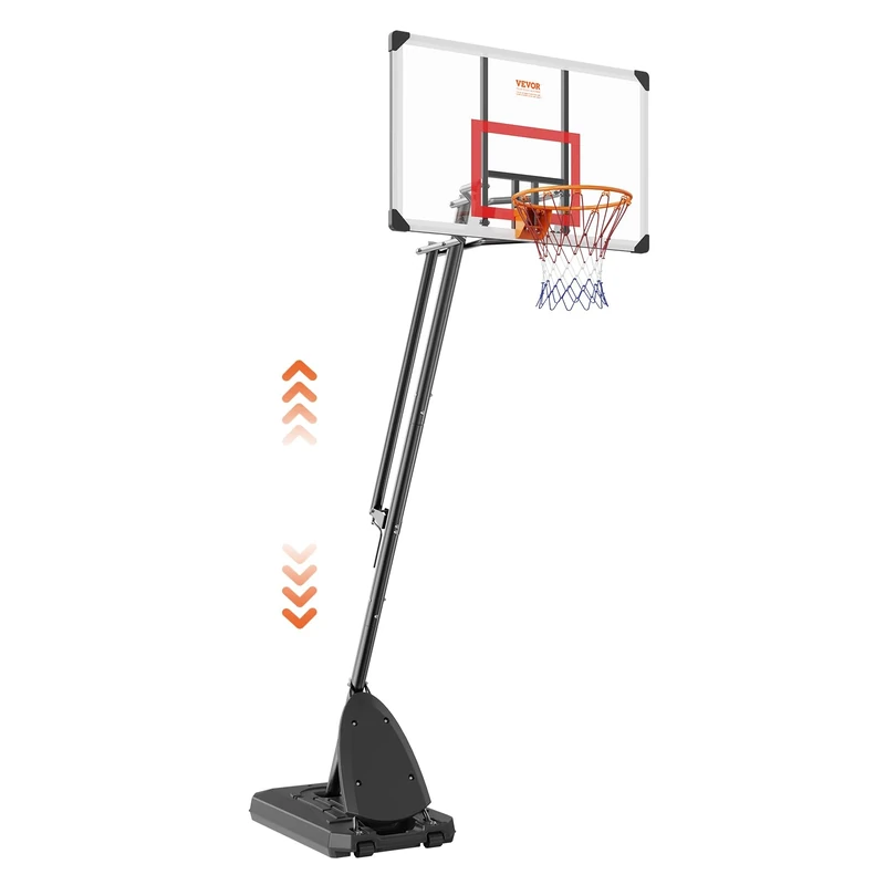 VEVOR 50 inch Black Basketball Hoop, 7.6-10 ft Adjustable Height, Portable Backboard System with Wheels, for Outdoor/Indoor