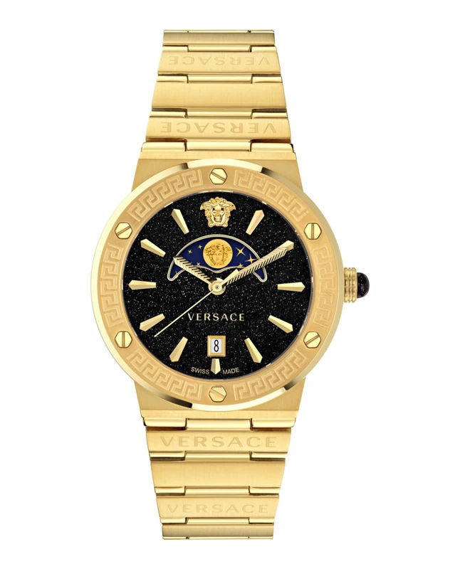 Versace Women Greca Logo Moonphase Analogue Watch - Gold