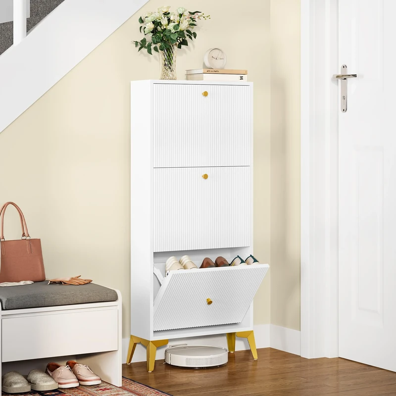 YITAHOME Shoe Cabinet, Hallway Shoe Storage Cupboard with 3 Flip Drawers Adjustable and Removable Divider Footwear Stand Rack Organizer for Living Room, Bedroom, Home Storage Cabinet