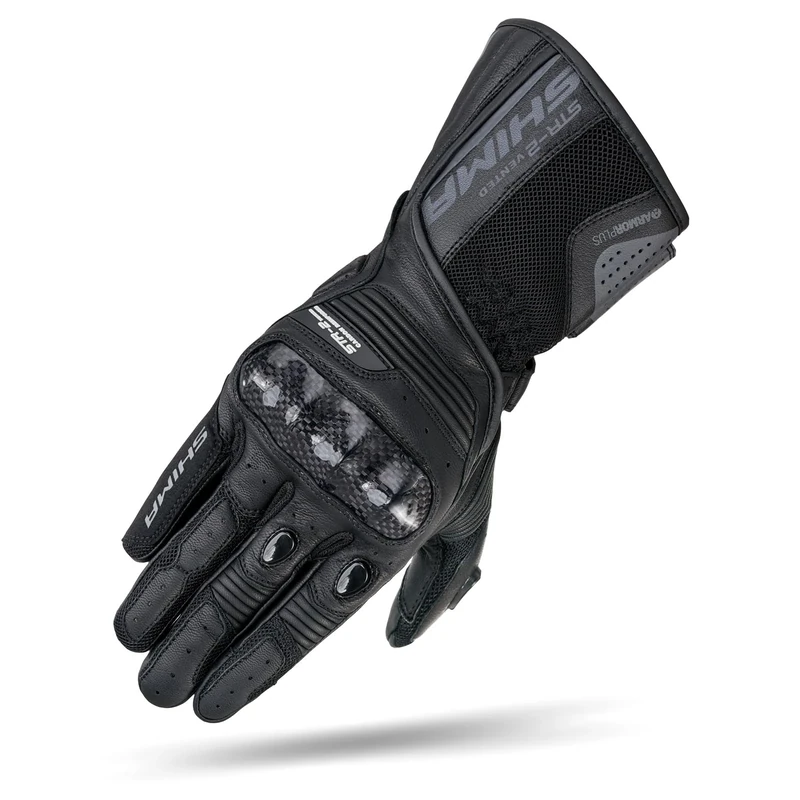 SHIMA STR-2 Motorbike Gloves Mens Leather Long Biker Armoured Protectors Motorcycle Perforated Ventilated Cool Reinforced Touchscreen Motorsport Glove Motorbikes Summer Autumn (Mens, Black, L)