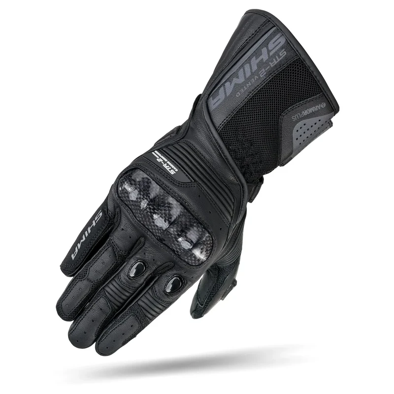 SHIMA STR-2 Motorbike Gloves Mens Leather Long Biker Armoured Protectors Motorcycle Perforated Ventilated Cool Reinforced Touchscreen Motorsport Glove Motorbikes Summer Autumn (Mens, Black, XXL)