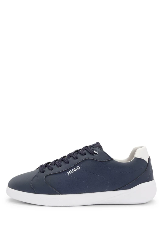 HUGO Mens Riven Tenn Logo-Detail Trainers in Faux Leather Size 5 Dark Blue