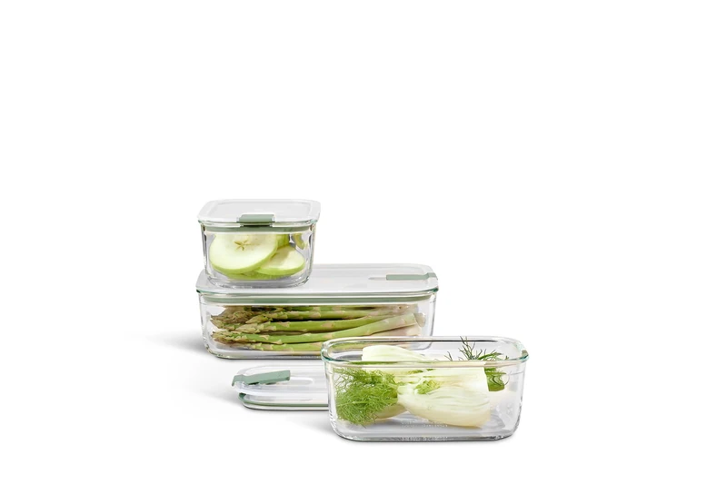 Mepal - Glass container with lid set EasyClip - Meal prep boxes - Suitable for microwave, steamer, oven and freezer - Airtight - Microwave dishes - 2x 700 plus 1500 ml - Nordic sage