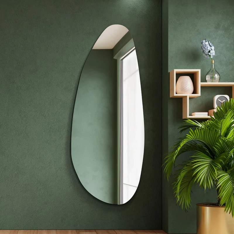 MirrorOutlet The Lacuna - Large Frameless Pond Wall Mirror 63" X 26" (160cm X 67cm) Silver Mirror Glass On A Black Backing.