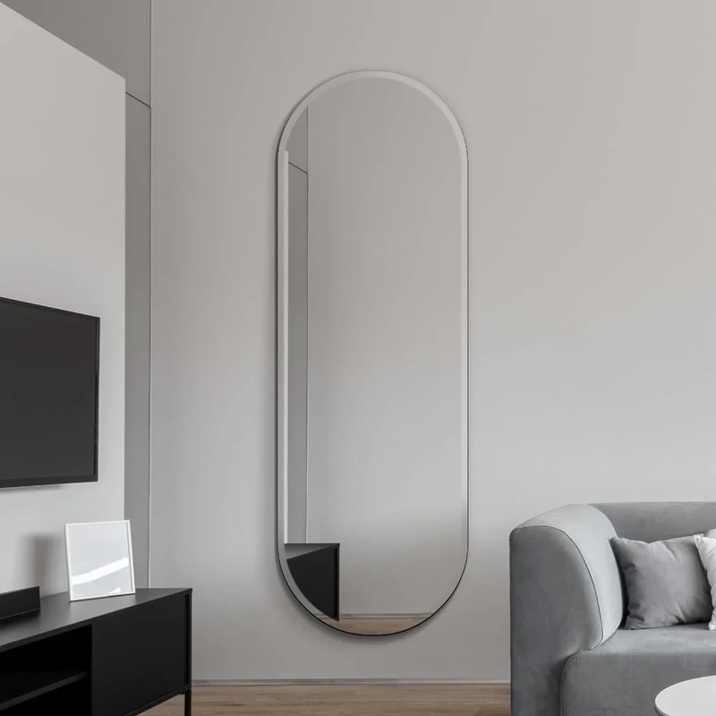 MirrorOutlet The Lacuna - Large Frameless Pond Wall Mirror 63" X 22" (160cm X 55cm) Silver Mirror Glass On A Black Backing