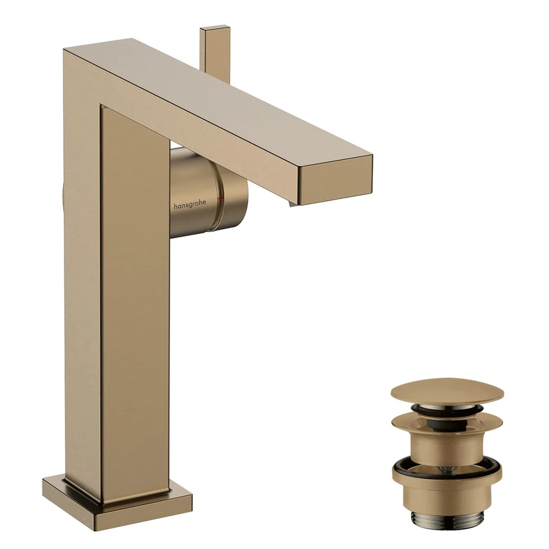 hansgrohe Tecturis E Fine - bathroom tap with push-open waste, energy-saving (CoolStart), bathroom sink tap with spout height 150 mm, basin mixer tap water-saving (EcoSmart+), brushed bronze, 73040140