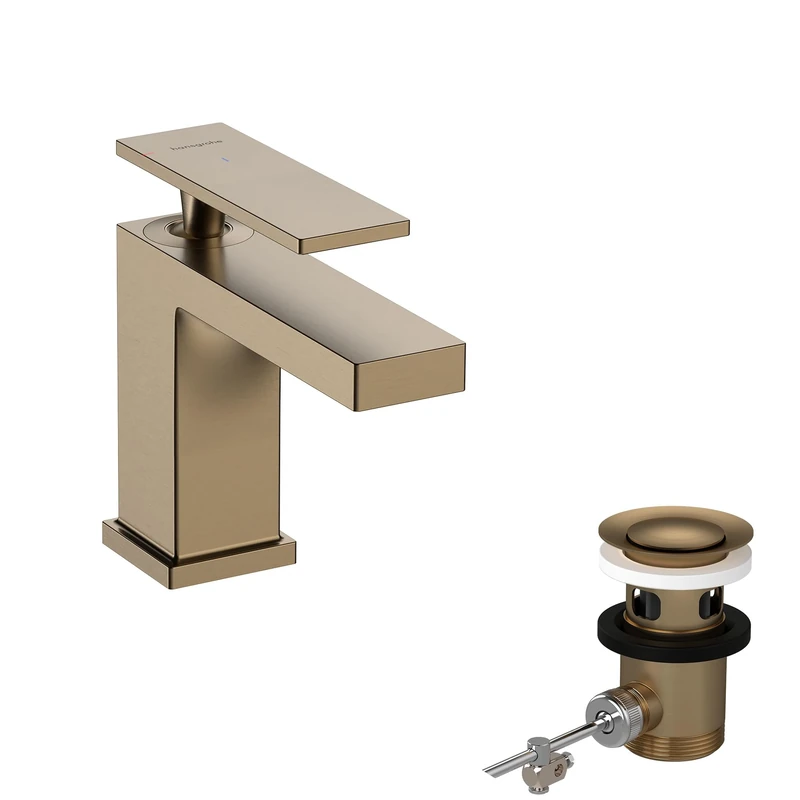 hansgrohe Tecturis E - bathroom tap with pop-up waste set, energy-saving (CoolStart), bathroom sink tap with spout height 80 mm, basin mixer tap water-saving (EcoSmart+), brushed bronze, 73002140